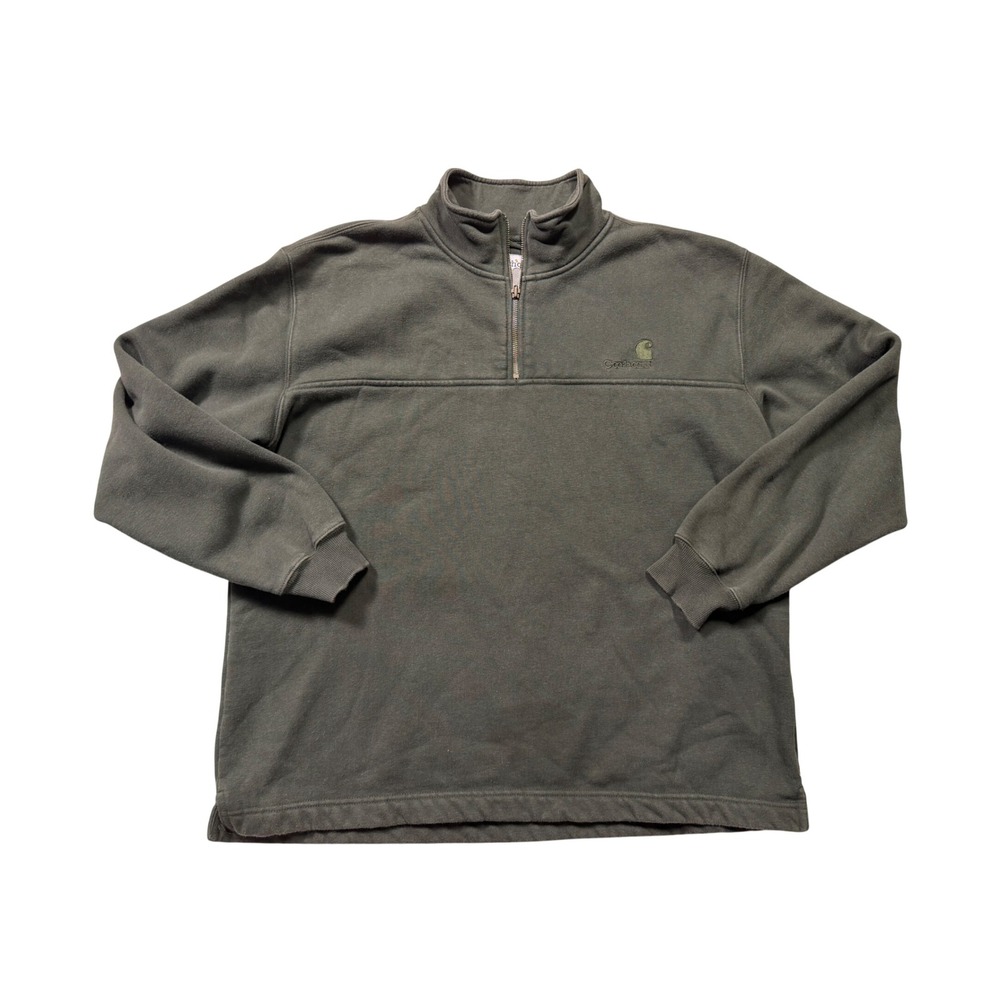 Vintage Carhartt K188 Quarter Zip Sweatshirt Dark Green Men's Large